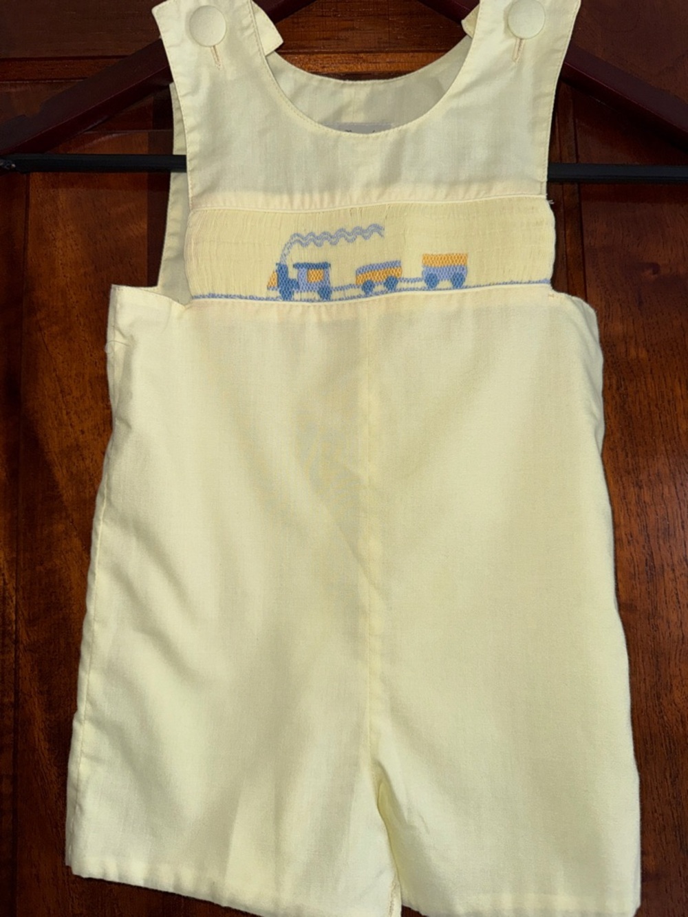 Yellow Smocked Train cotton one piece 6 mo